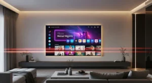 “Smart TV displaying IPTV subscription interface with multiple streaming channels.”
