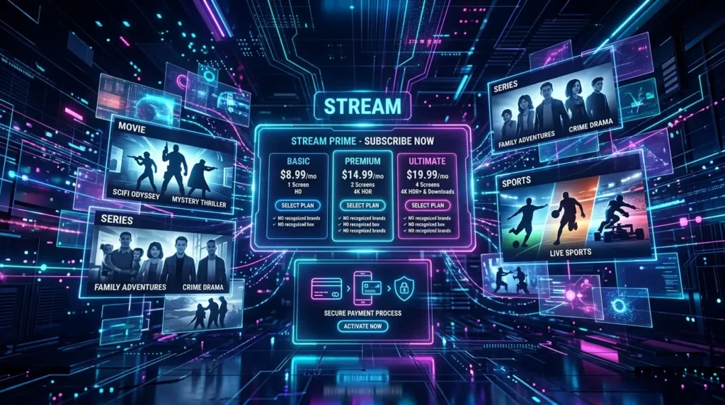 IPTV UK subscription dashboard with channels and categories interface