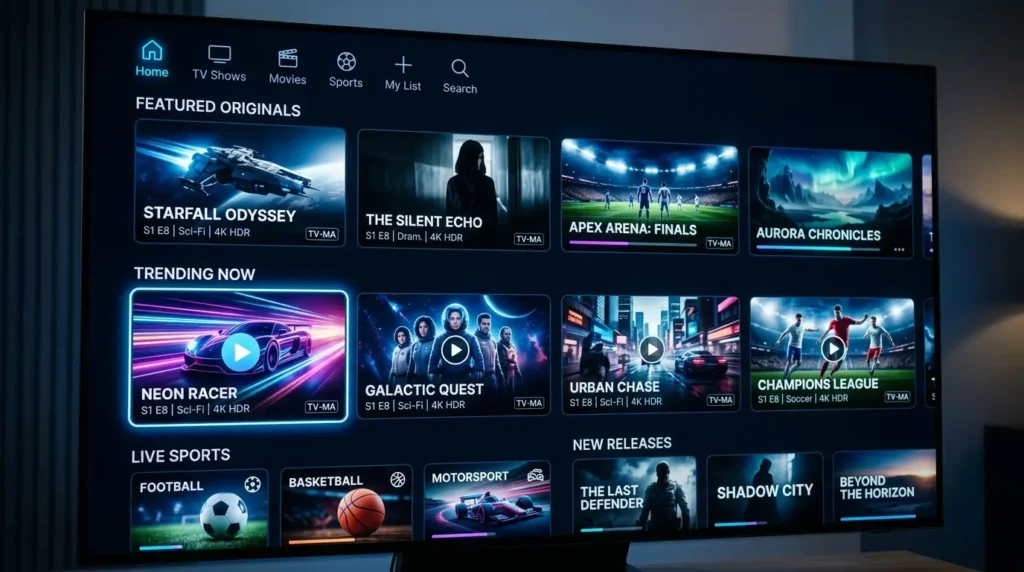 UK IPTV subscription on TV laptop tablet and smartphone streaming